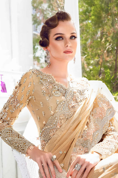 Light Gold Hand Embellished Wedding Saree