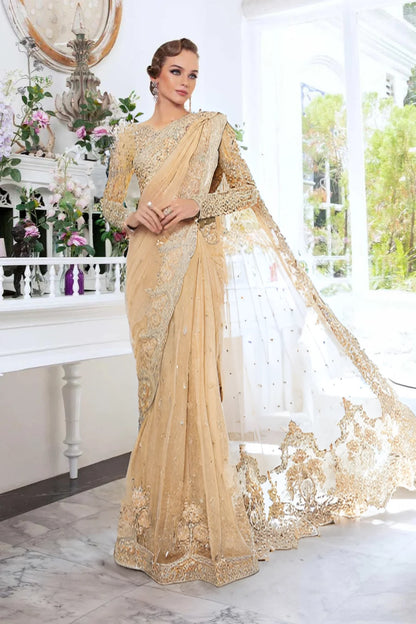 Light Gold Hand Embellished Wedding Saree