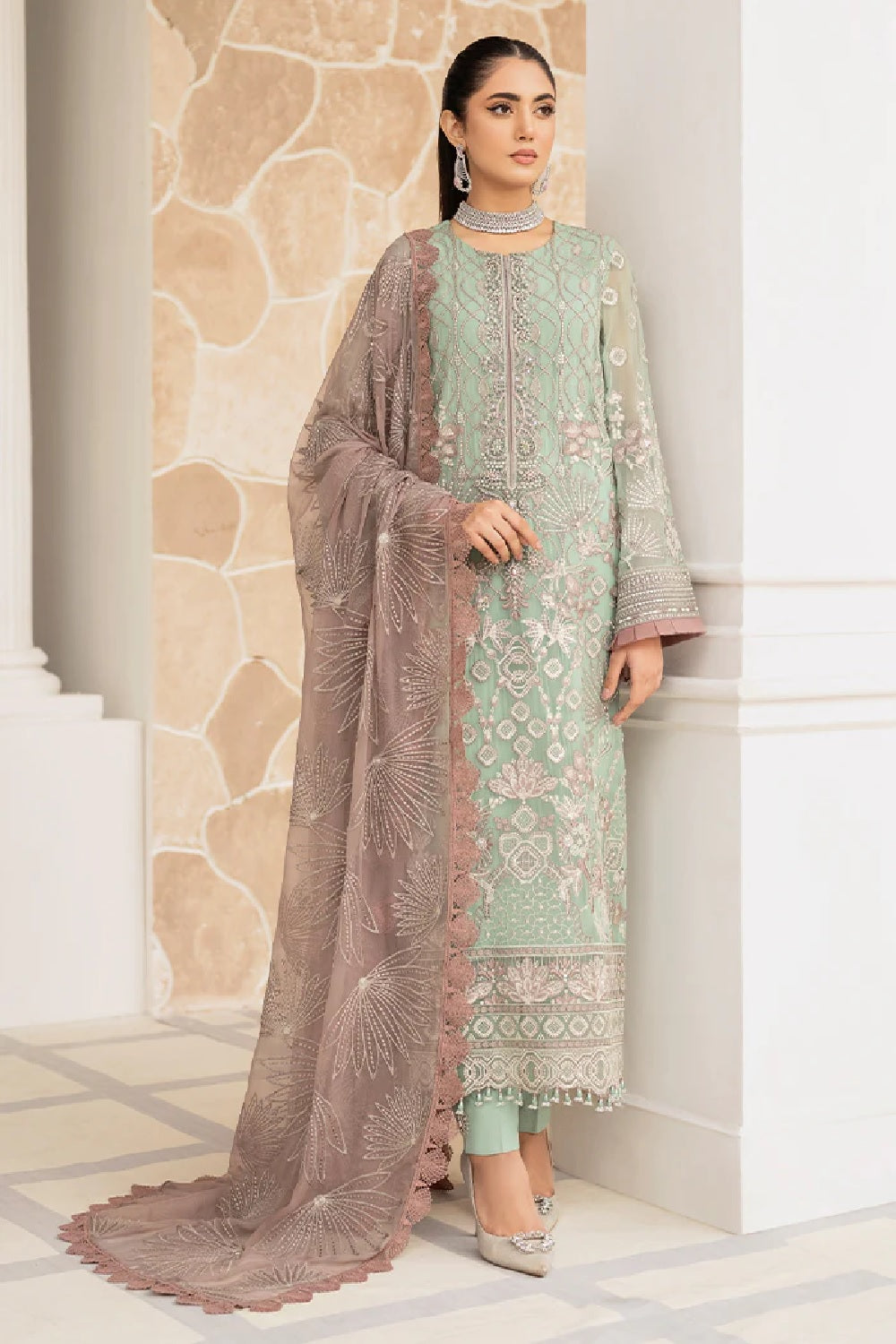 Pista Green Pure Chiffon Suit