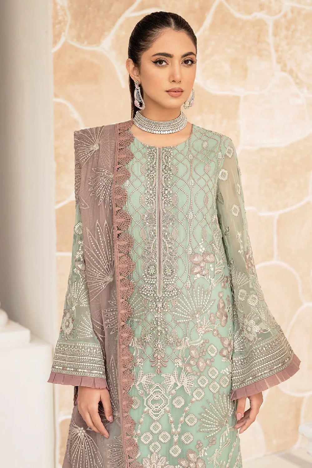 Pista Green Pure Chiffon Suit