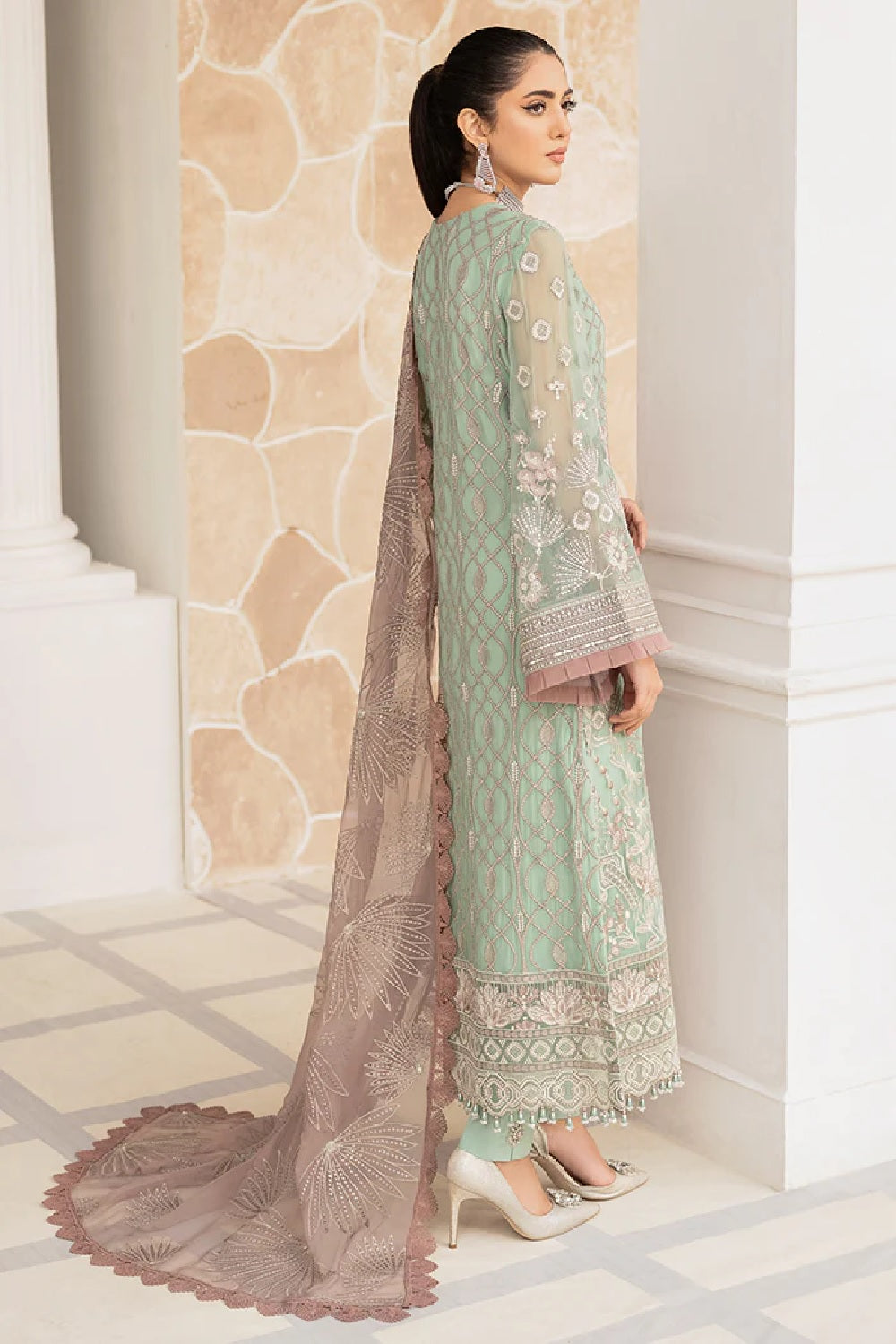 Pista Green Pure Chiffon Suit