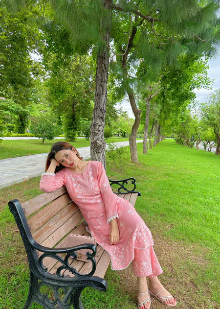 Pink Embroidered Cotton Kurta Set