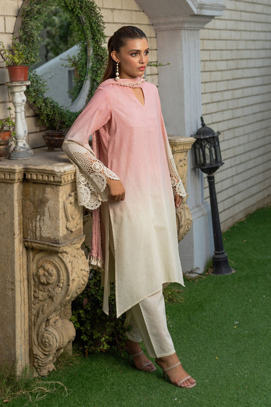 Soft Pink Readymade Crochet Kurta Set with Dupatta