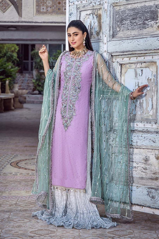 Hand Embroidered Pure Organza Suit with Crushed Crinkle Sharara