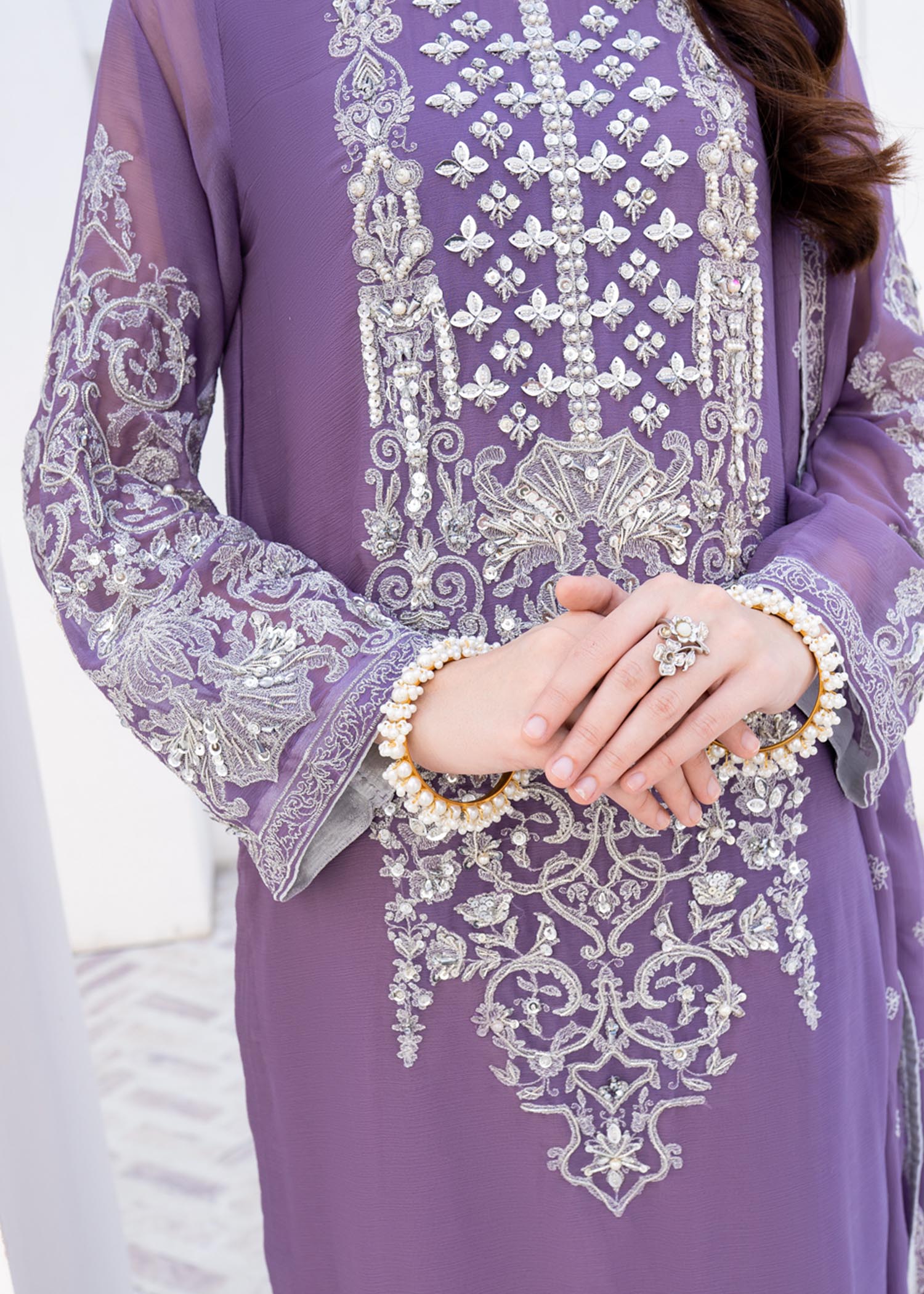 Lilac Adda Work Chiffon Raw Silk Suit Online in Sri Lanka India Australia
