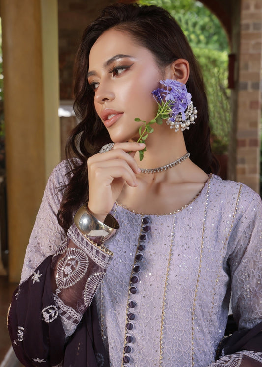 Lilac Chiffon Embroidered Pishwas Suit Online in Dubai DXB UAE Abudhabi Meena Bazaar