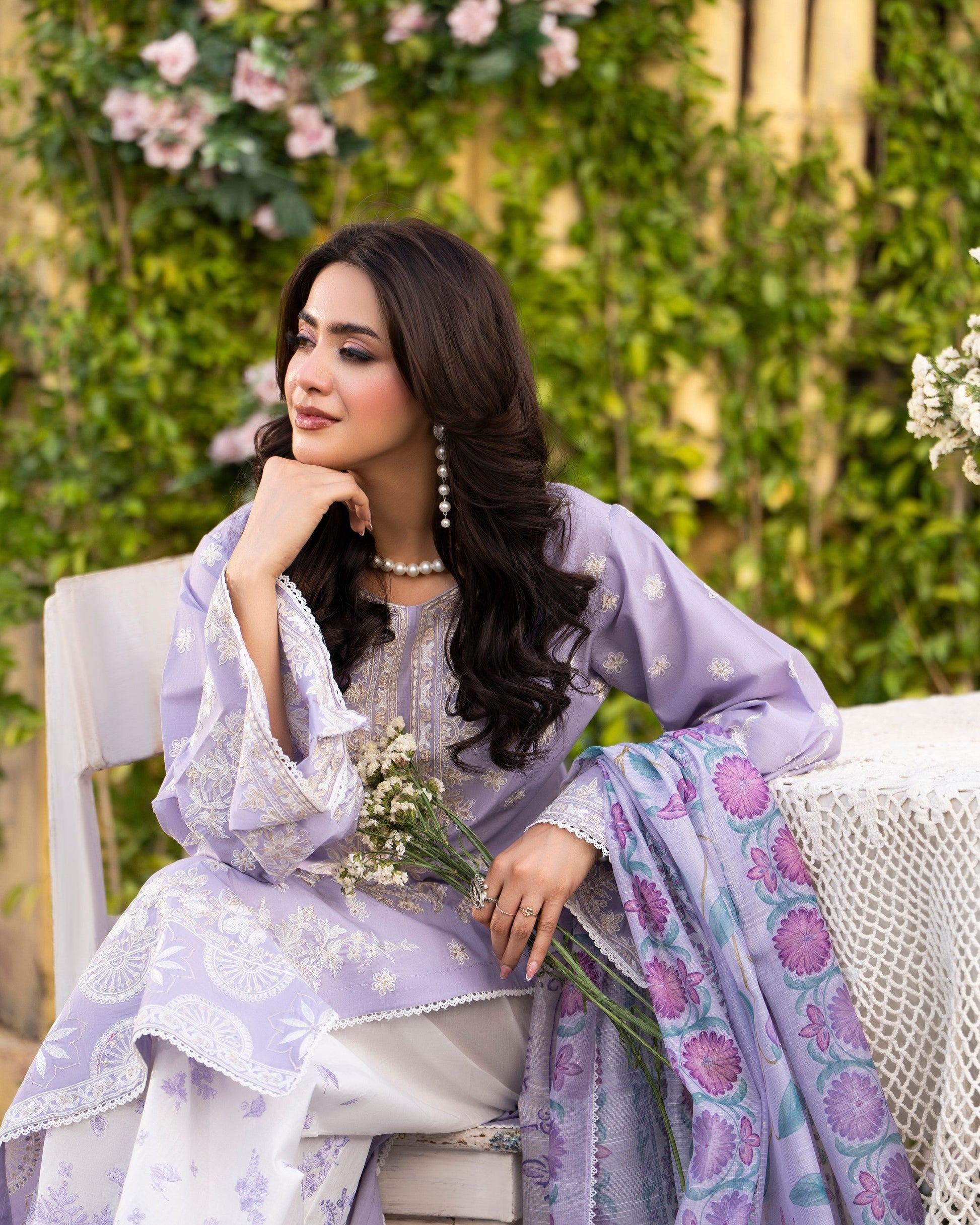 Lilac Cotton Embroidered Readymade Suit Online in UK USA Canada