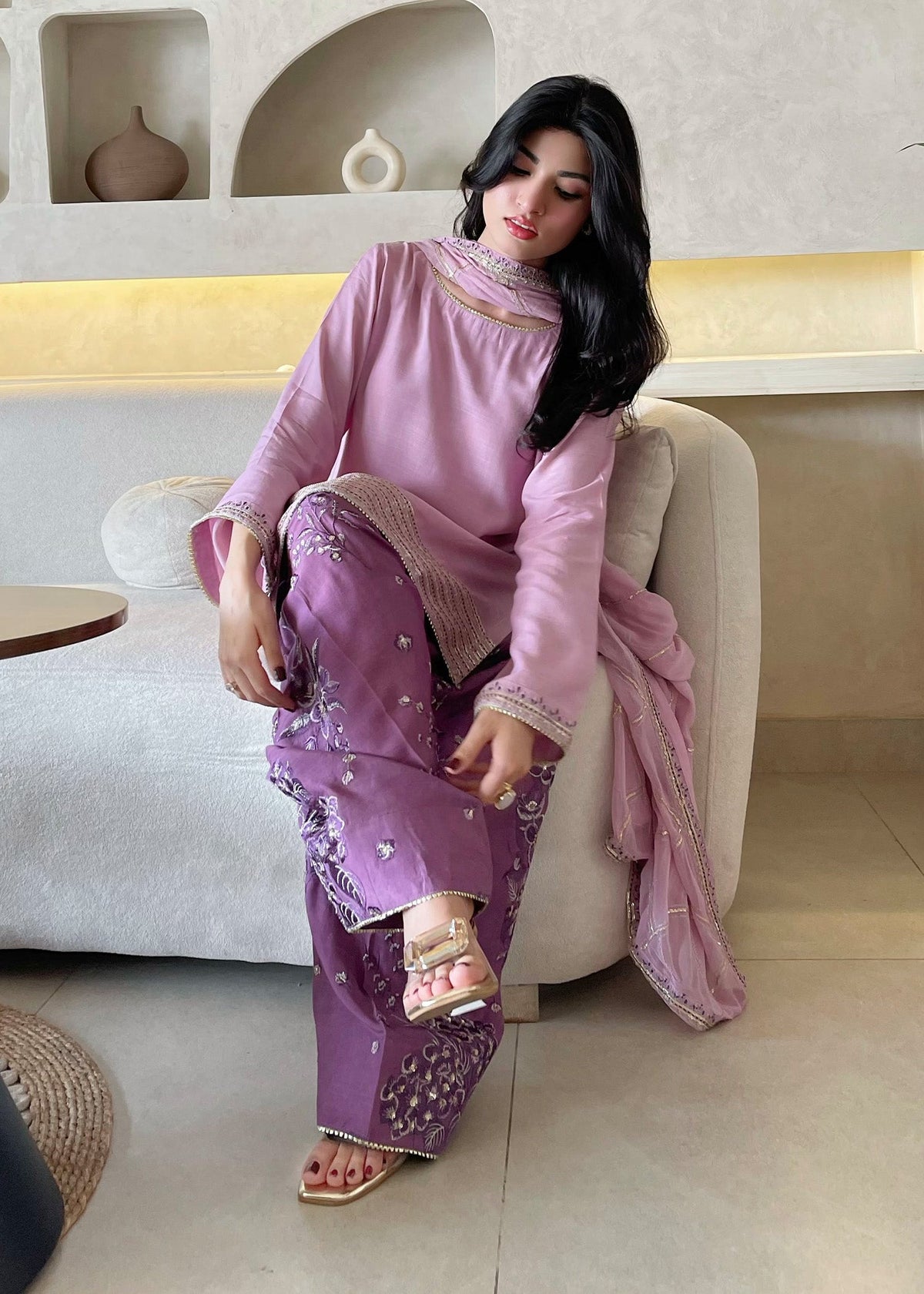 Lilac Designer Farshi Shalwar Suit for Women Online in UK USA Canada