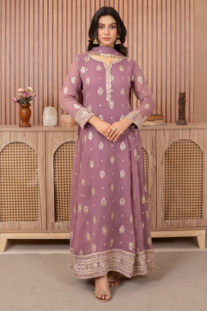 Lilac Embellished Chiffon Pishwas Salwar Kameez Online in Dubai UAE Abudhabi Ajman Sharjah