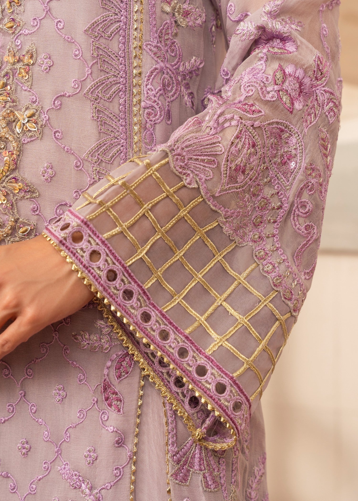 Lilac Embellished Georgette Sharara for Women Online in Dubai UAE Abudhabi Ajman Sharjah