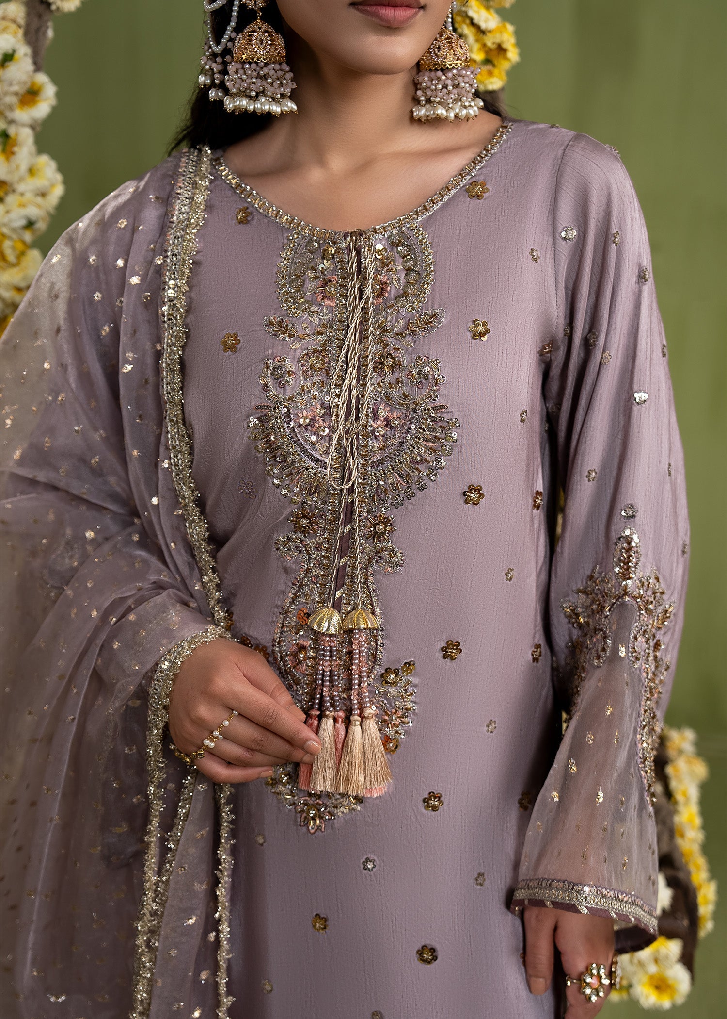 Lilac Embellished Raw Silk 3 Piece Suit Online in Dubai UAE Abudhabi Ajman Sharjah