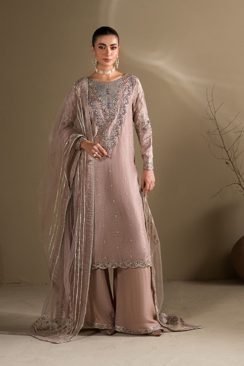 Lilac Embellished Raw Silk Straight Kurta Suit Online in Dubai UAE Abudhabi Ajman Sharjah