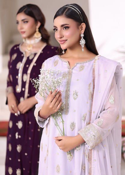 Lilac Embroidered Chiffon Festive Wear Suit Online in Dubai UAE Abudhabi Ajman Sharjah