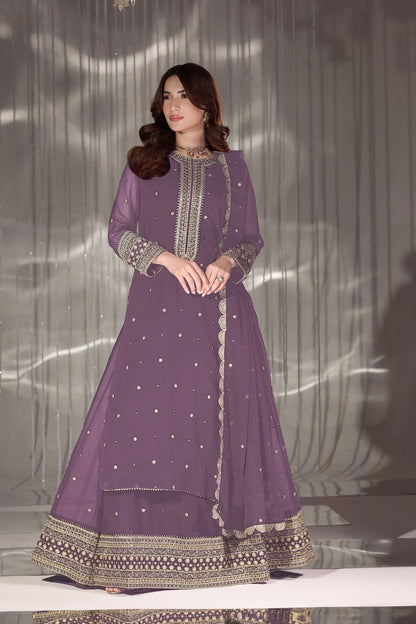 Lilac Embroidered Chiffon Lehenga Choli Online in Dubai UAE Abudhabi Ajman Sharjah