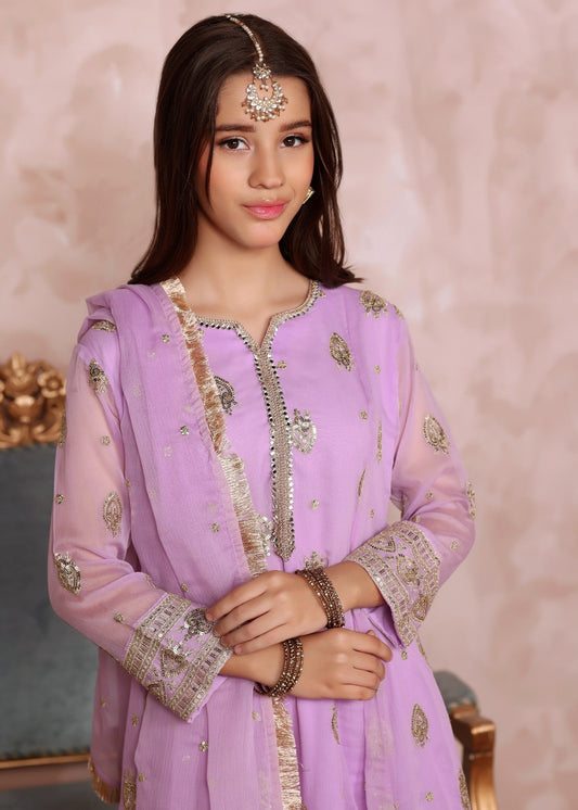 Lilac Embroidered Chiffon Pishwas Dupatta Set Online in Sri Lanka India Australia