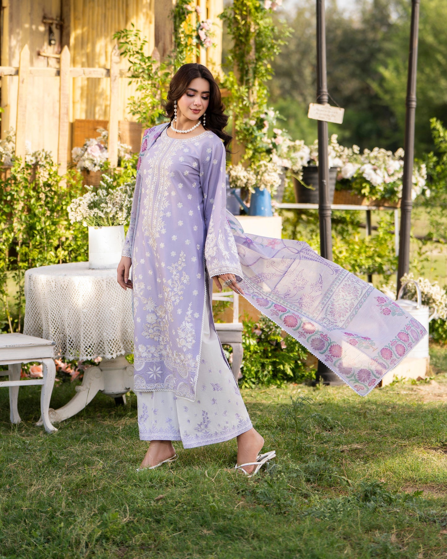 Lilac Embroidered Cotton Designer Salwar Suit Online in Dubai DXB UAE Abudhabi Meena Bazaar