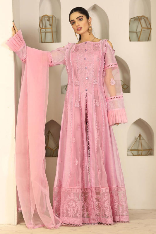 Lilac Embroidered Cotton Organza Partywear Suit Online in Dubai UAE Abudhabi Ajman Sharjah