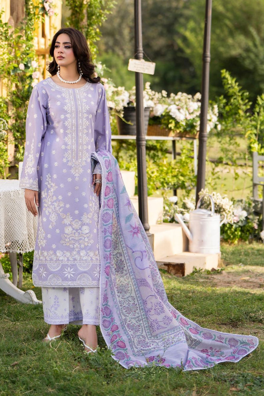 Lilac Embroidered Cotton Partywear Suit Online in Dubai UAE Abudhabi Ajman Sharjah