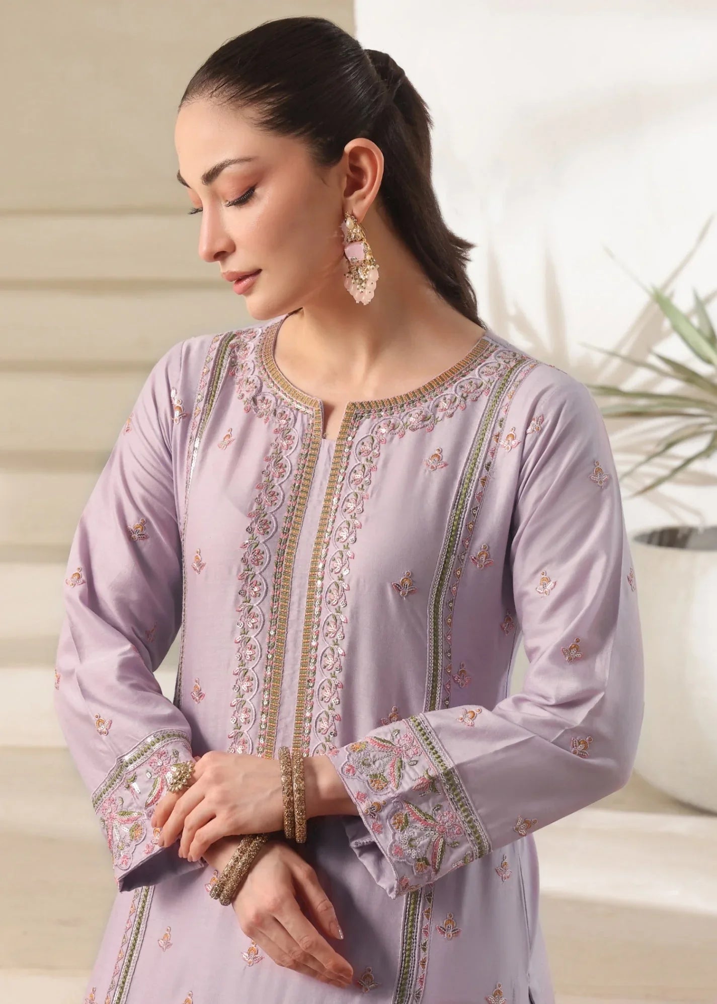 Lilac Embroidered Festive Wear Kurta Set Online in Sri Lanka India Australia