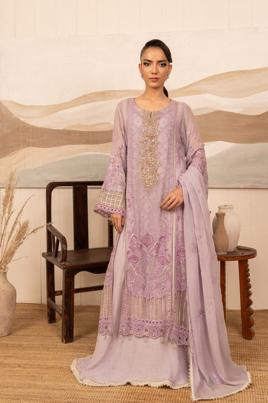 Lilac Embroidered Georgette Chiffon Sharara Suit Online in Dubai UAE Abudhabi Ajman Sharjah