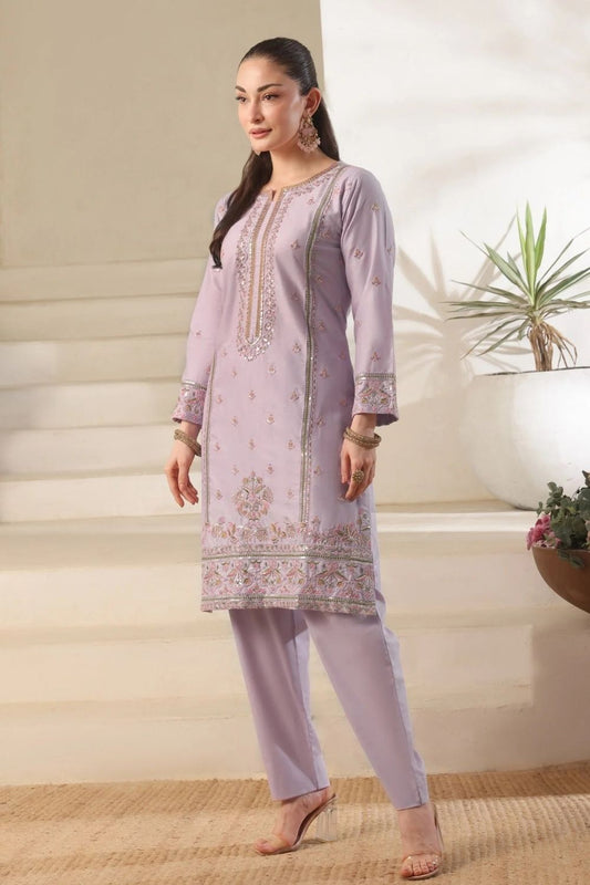 Lilac Embroidered Lawn Cotton Kurta Set Online in Dubai UAE Abudhabi Ajman Sharjah