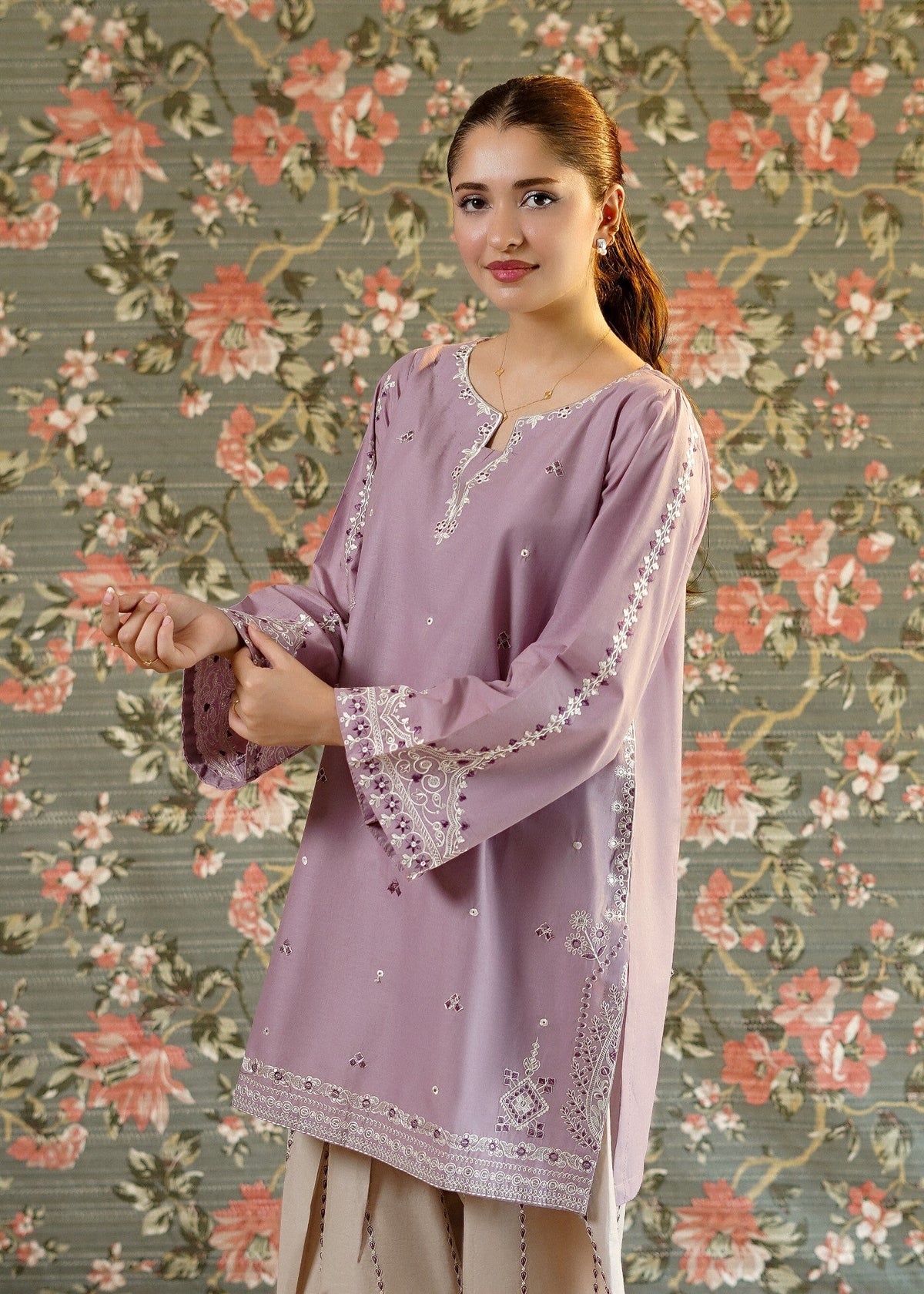 Lilac Embroidered Lawn Kurta Set for Women Online in Dubai DXB UAE Abudhabi Meena Bazaar
