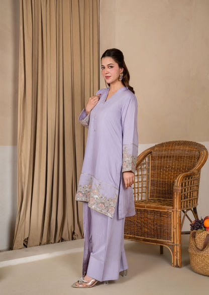 Lilac Embroidered Organza Border Farshi Shalwar Online in Dubai UAE Abudhabi Ajman Sharjah