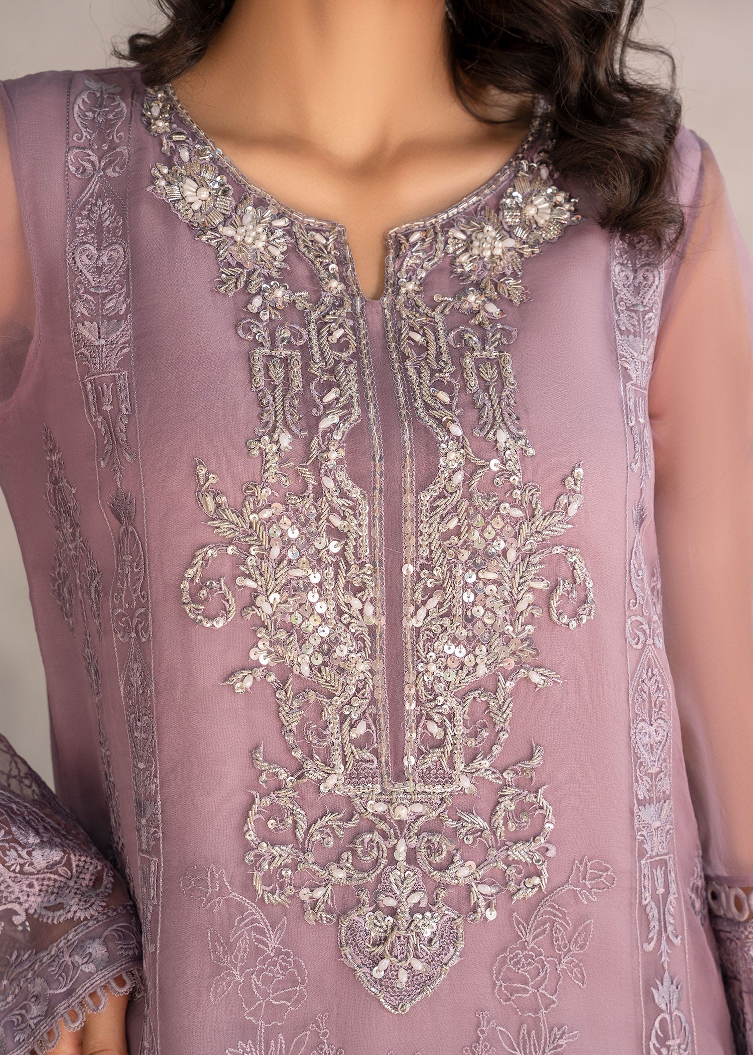 Lilac Embroidered Organza Raw Silk Pakistani Outfit Online in Dubai DXB UAE Abudhabi Meena Bazaar