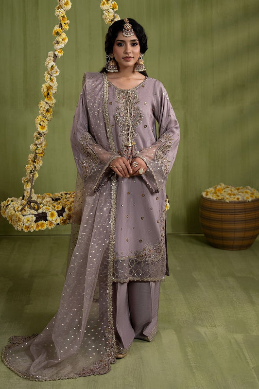 Lilac Embroidered Raw Silk Wedding Guest Suit Online in Dubai UAE Abudhabi Ajman Sharjah