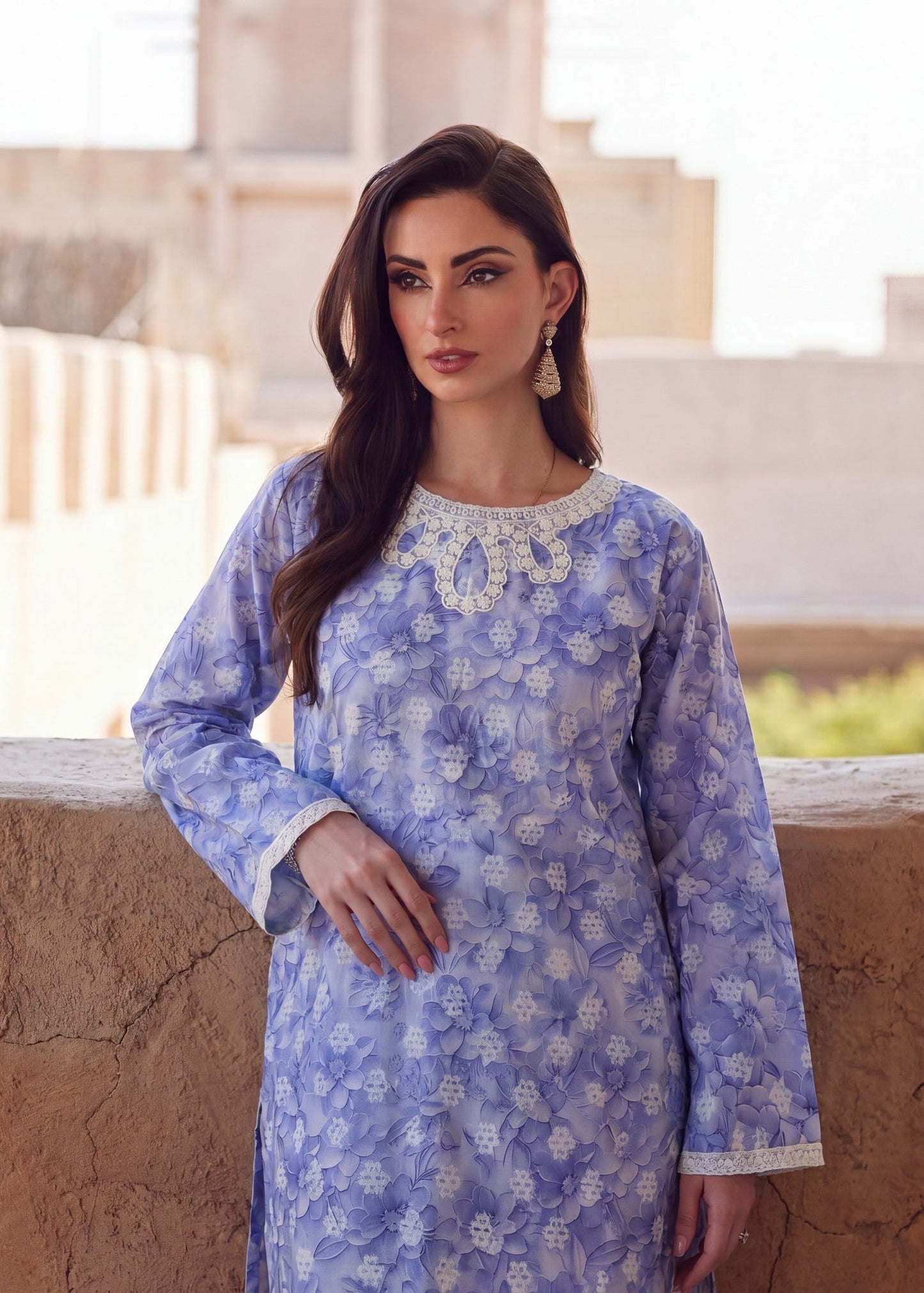 Lilac Embroidered Self Jacquard Ladies Kurta Online in Dubai UAE Abudhabi Ajman Sharjah