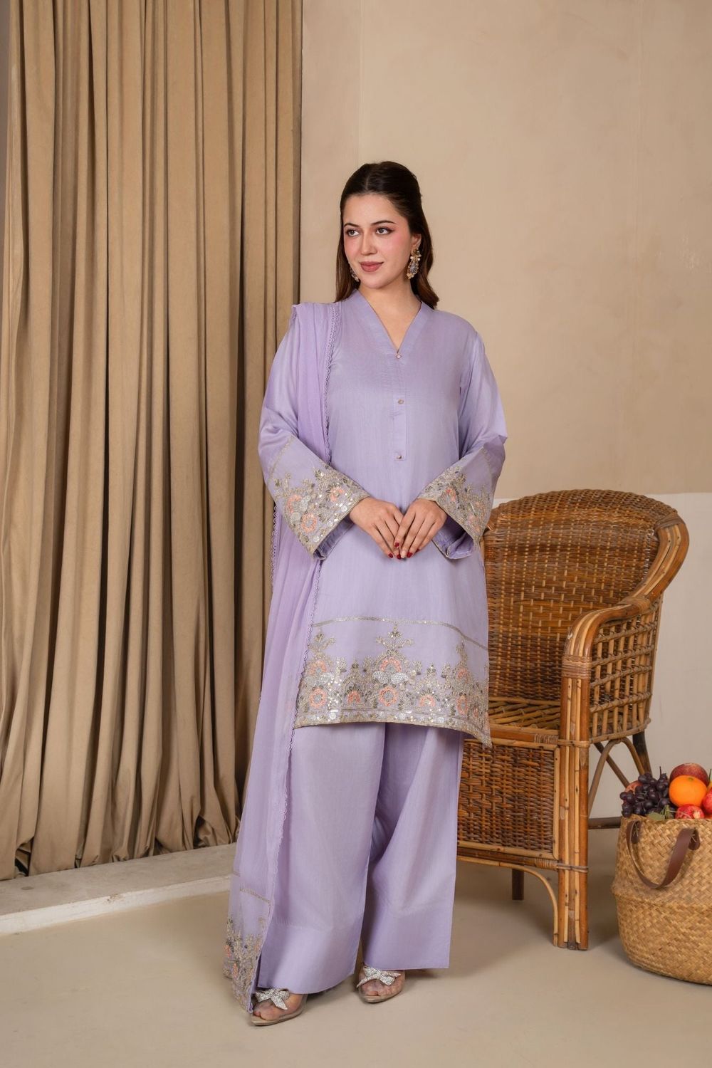Lilac Embroidered Viscose Silk Farshi Shalwar Online in Dubai UAE Abudhabi Ajman Sharjah