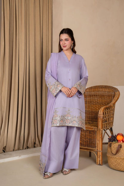 Lilac Embroidered Viscose Silk Farshi Shalwar Online in Dubai UAE Abudhabi Ajman Sharjah