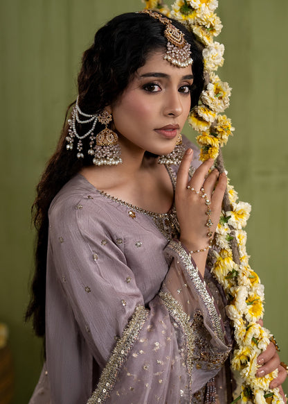 Lilac Heavy Embellished Raw Silk Three Piece Suit Online in Dubai DXB UAE Abudhabi Meena Bazaar