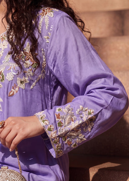Lilac Linen Embroidered Kaftan Online in Sri Lanka India Australia
