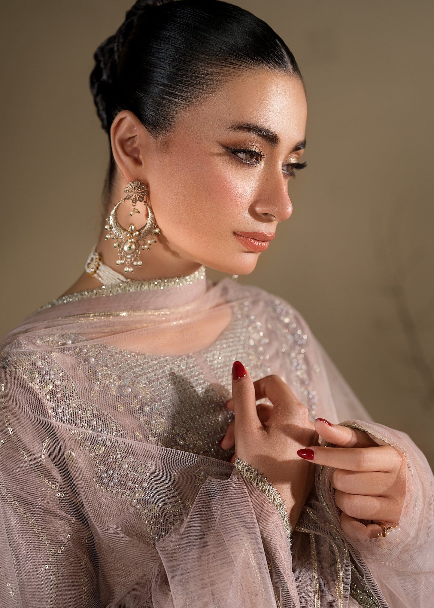 Lilac Net Dupatta Raw Silk Festive Outfit Online in KSA Riyadh Saudi Arabia Oman Bahrain Qatar