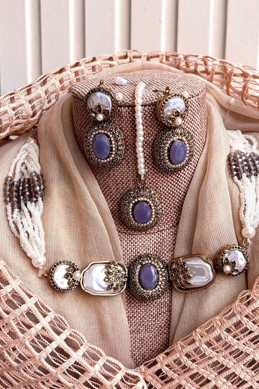 Lilac Pearl Choker Jewellery Set Online in Dubai UAE Abudhabi Ajman Sharjah