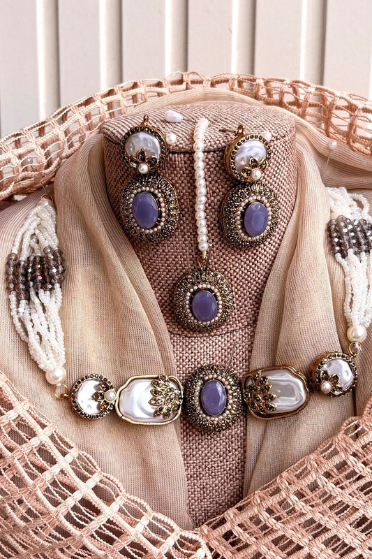 Lilac Pearl Choker Jewellery Set Online in Dubai UAE Abudhabi Ajman Sharjah