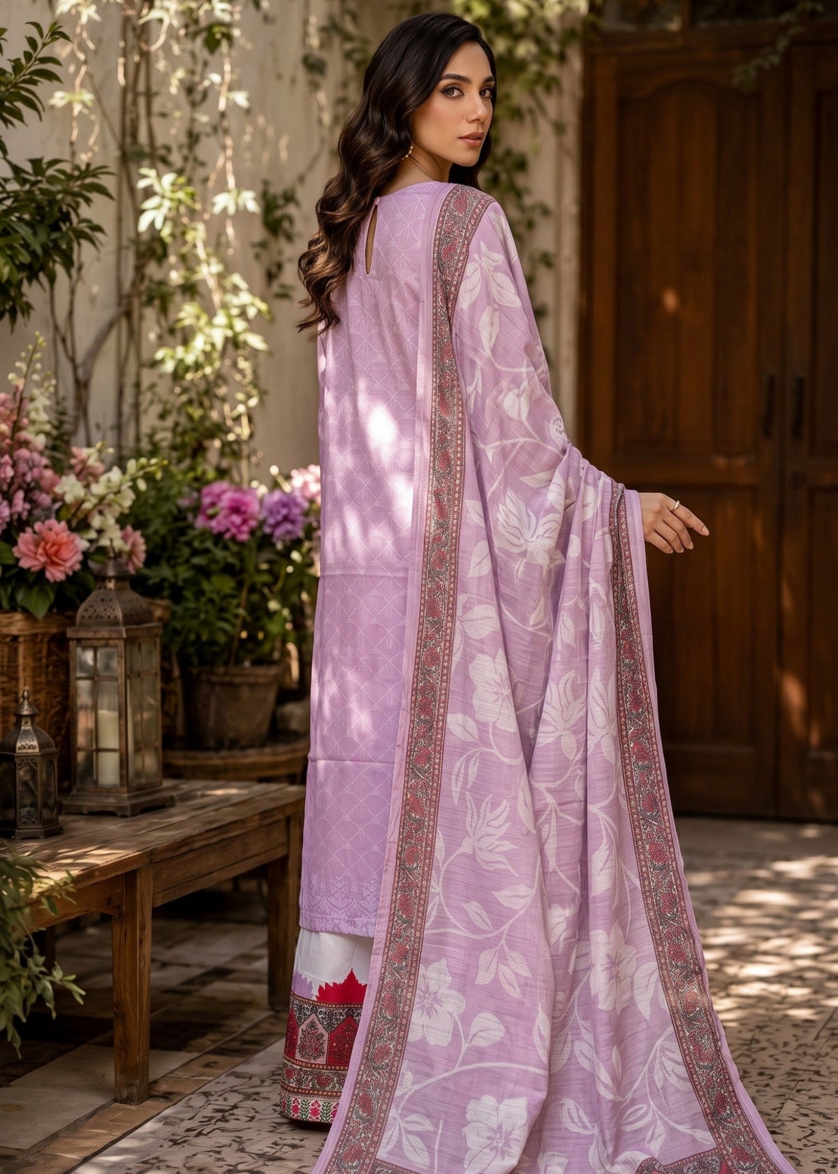 Lilac Poly Lawn Printed Unstitched Suit Online in Sri Lanka India Australia