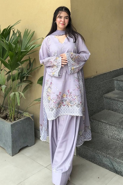 Lilac Printed Raw Silk Farshi Shalwar Online in Dubai UAE Abudhabi Ajman Sharjah