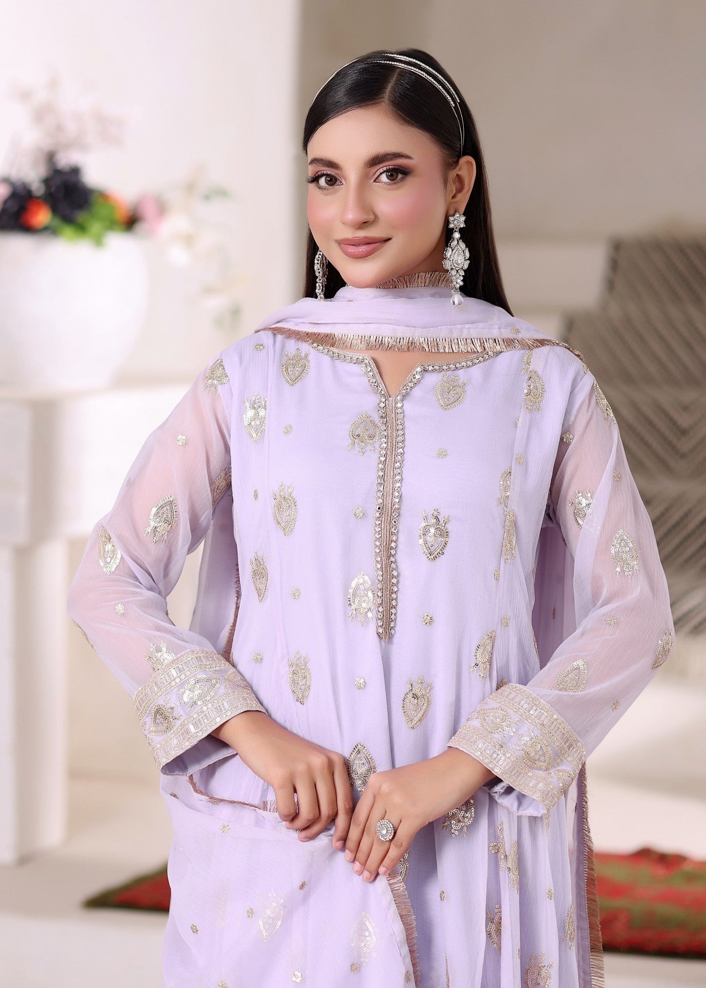 Lilac Sequin Boti Chiffon Partywear Outfit Online in Sri Lanka India Australia