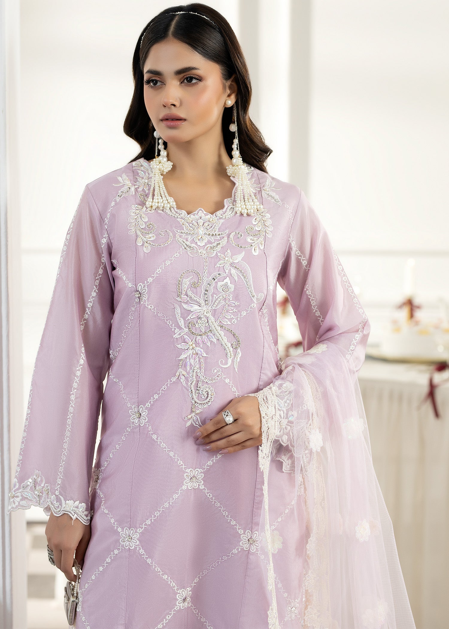 Lilac Silk Embellished Straight Kurta Online in Sri Lanka India Australia