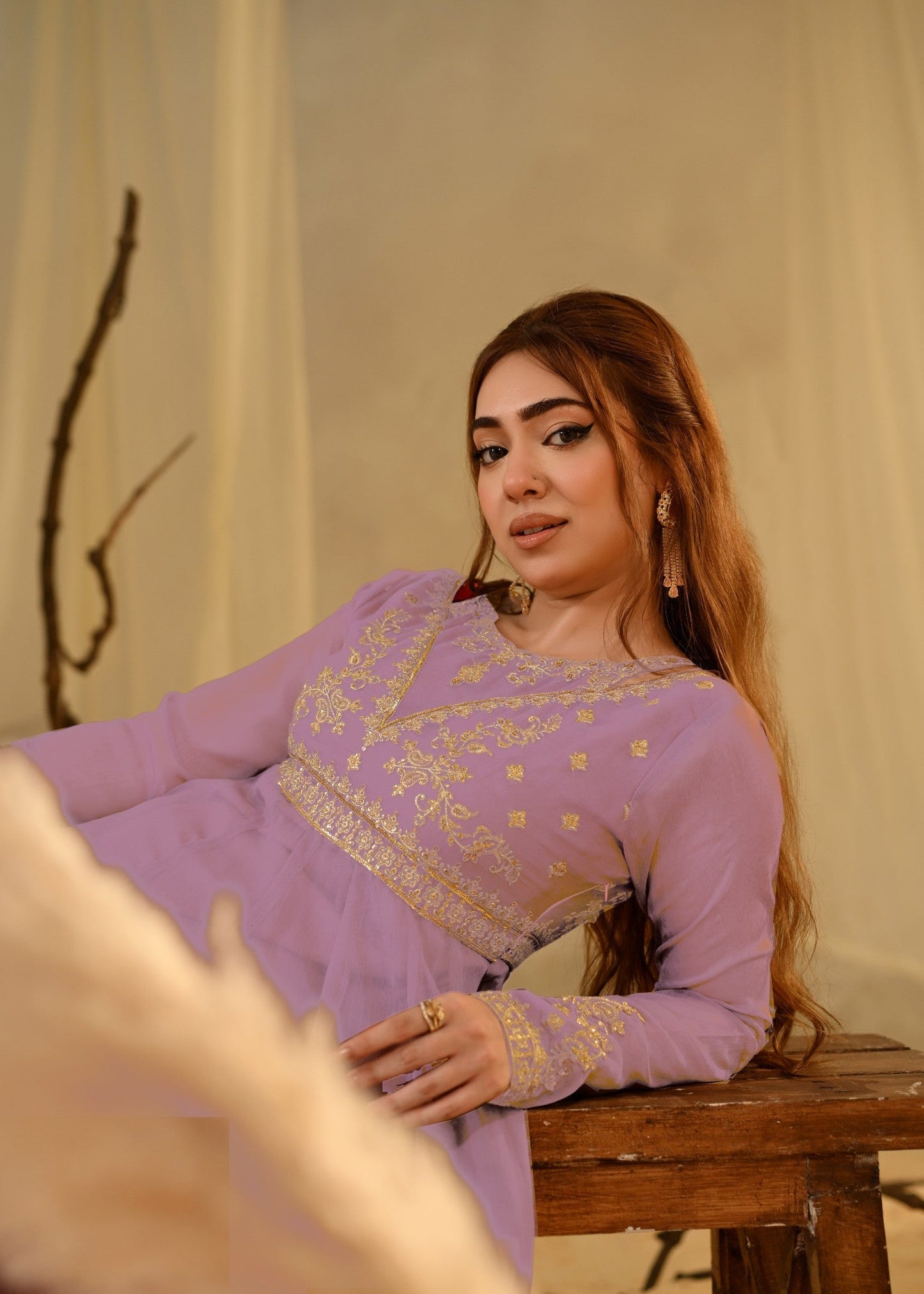 Lilac Zari Resham Embroidered Chiffon Suit Online in Dubai UAE Abudhabi Ajman Sharjah