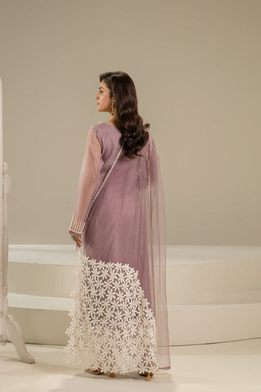 Lilac Pure Organza Suit with Pearl Work