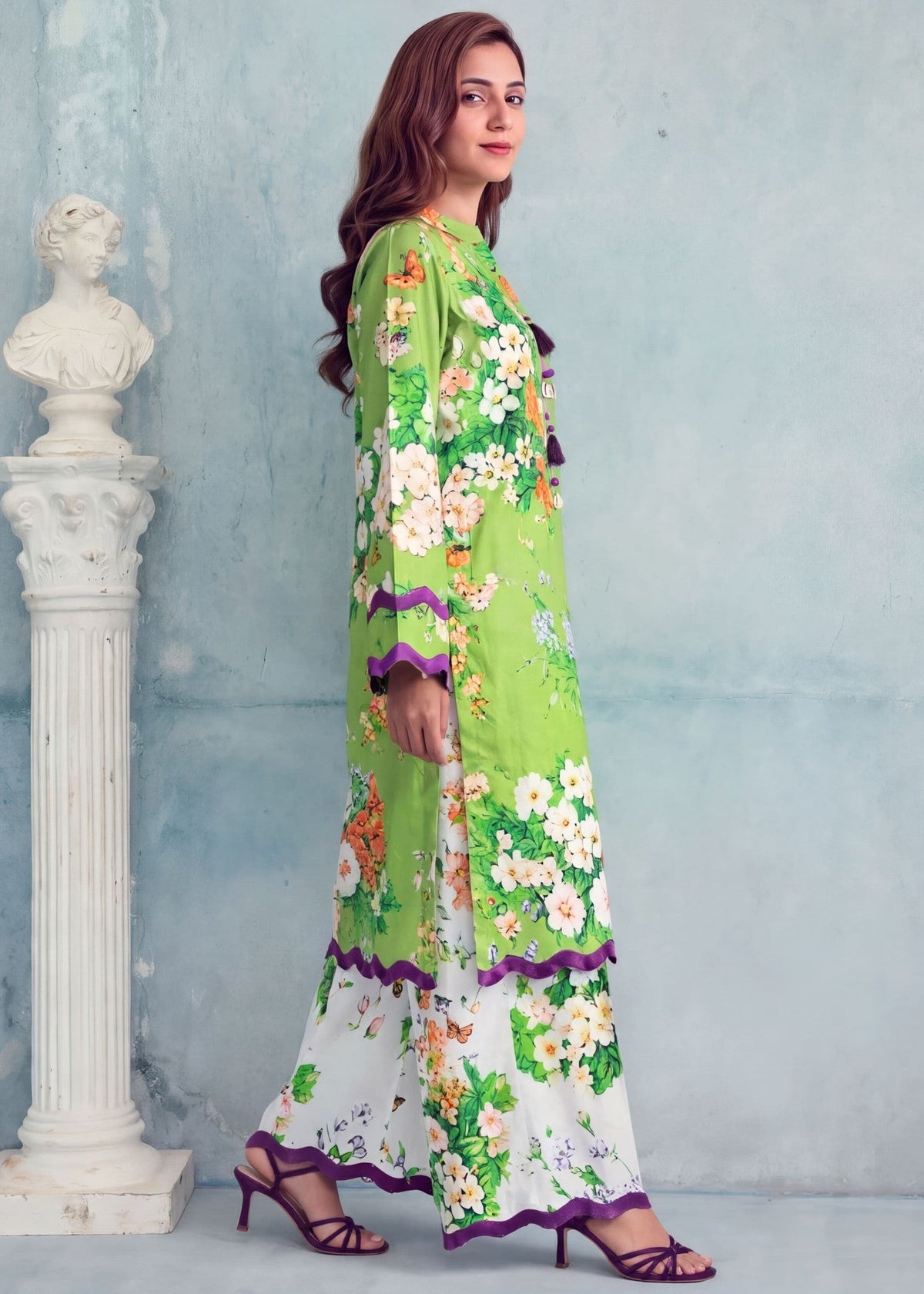Lime Green Printed Cotton Kurta Set Online in Dubai DXB UAE Abudhabi Meena Bazaar