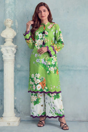 Lime Green Printed Cotton Kurta Set Online in Dubai UAE Abudhabi Ajman Sharjah
