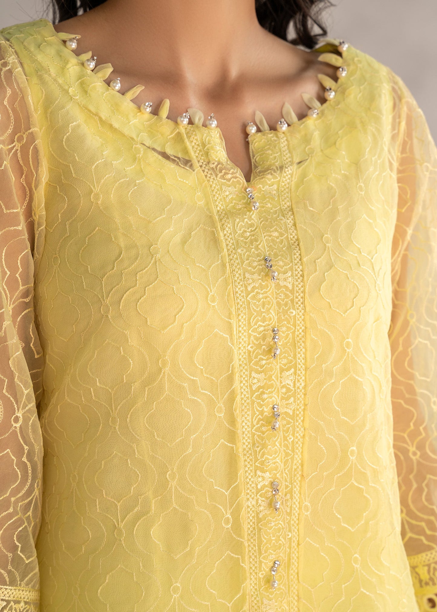 Lime Yellow Embroidered Organza Pakistani Suit Online in Dubai DXB UAE Abudhabi Meena Bazaar