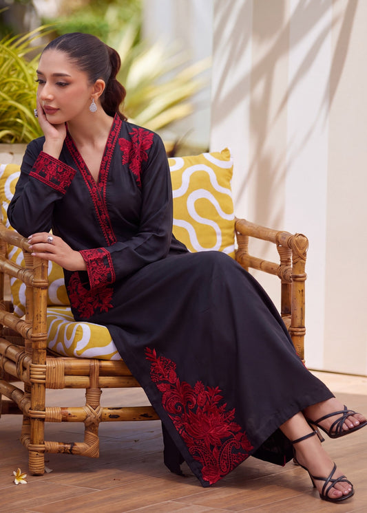 Linen Black Embroidered Kaftan Online in Sri Lanka India Australia