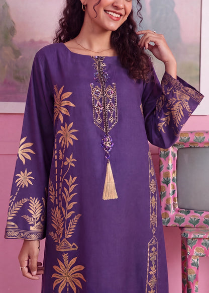 Linen Purple Kaftan Ladies Partywear Suit Online in Dubai UAE Abudhabi Ajman Sharjah