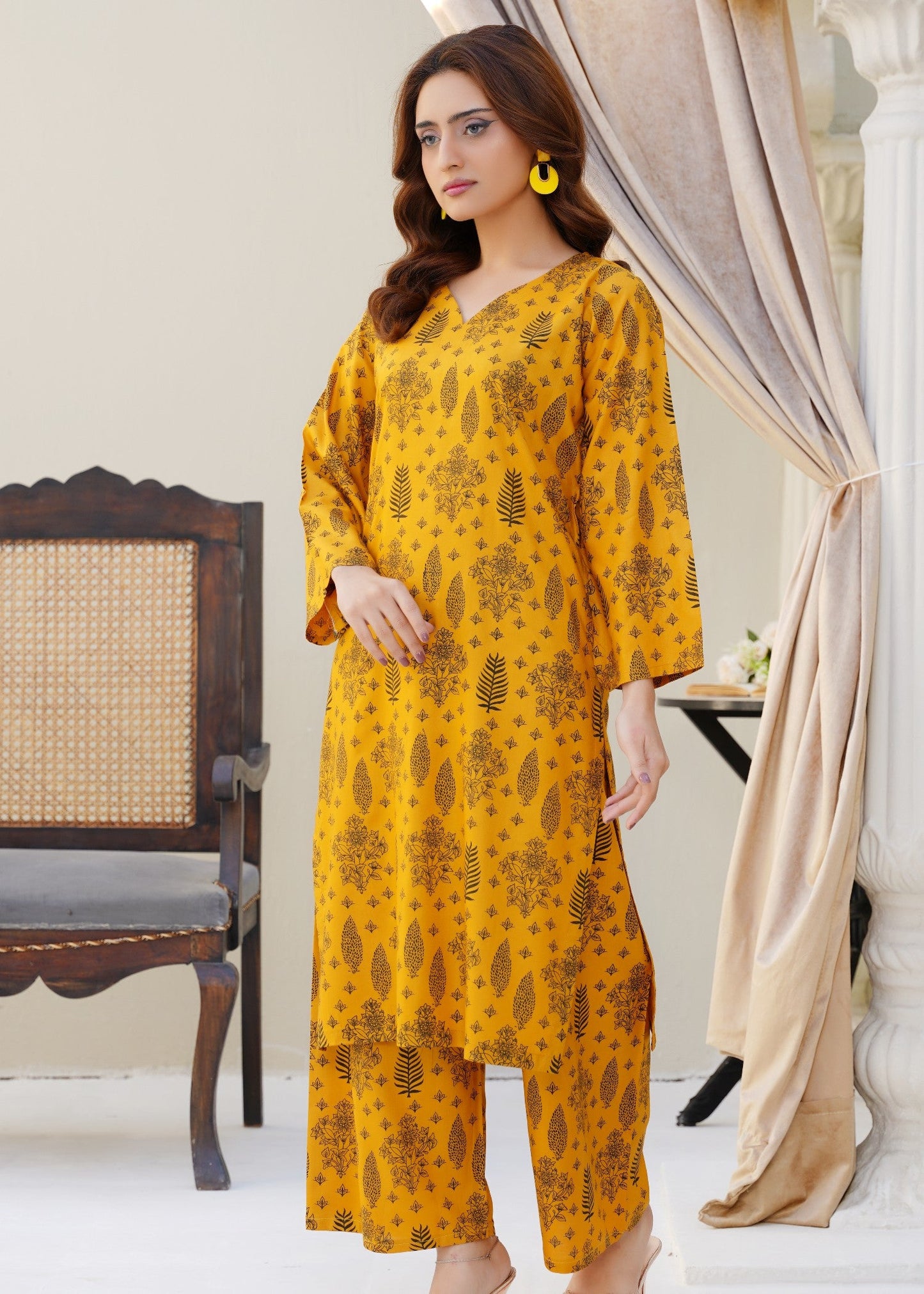 Linen V-Neck Kurta Set for Women Online in UK USA Canada