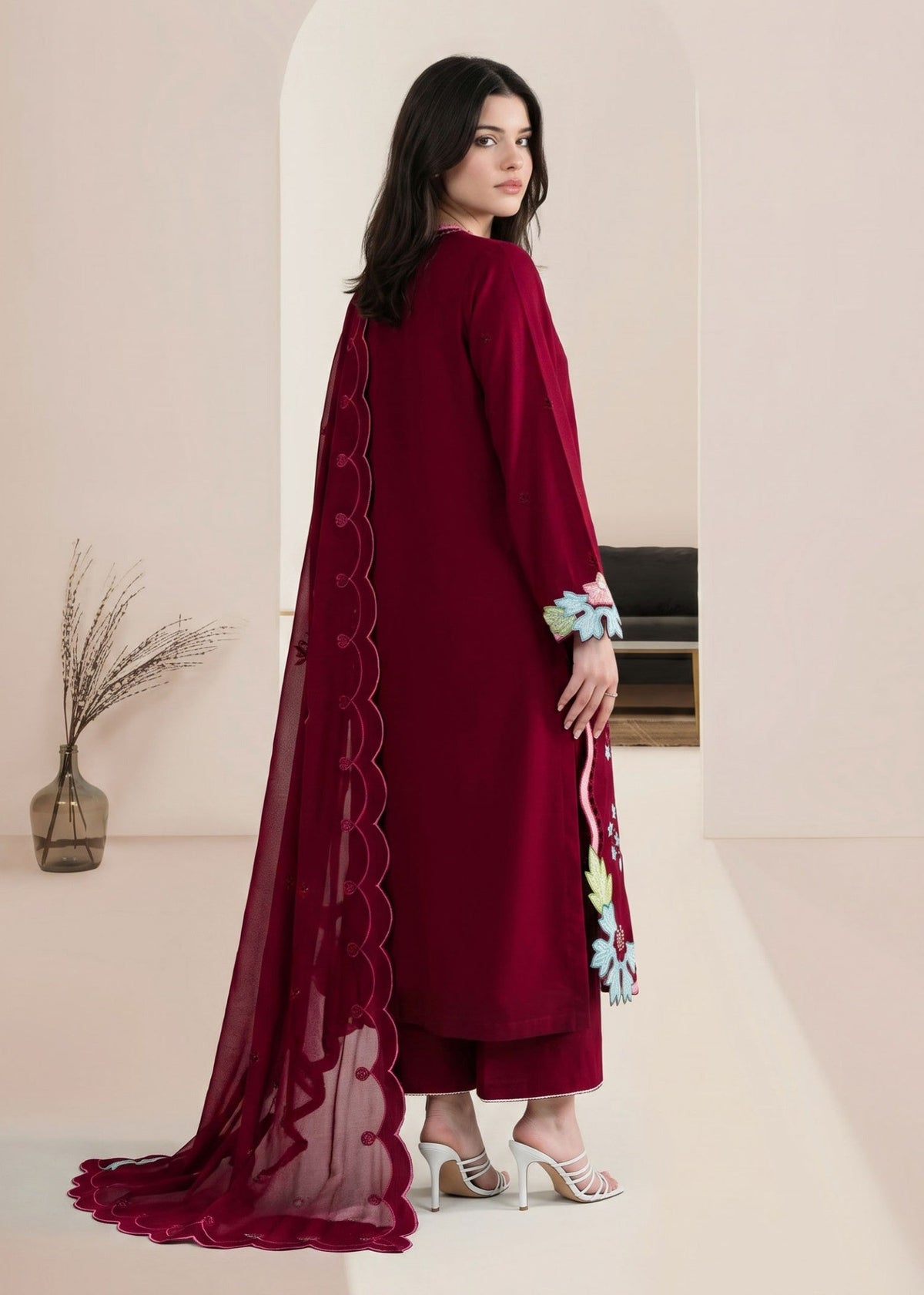 Lipstick Red Cotton Straight Trouser Suit Online in Sri Lanka India Australia